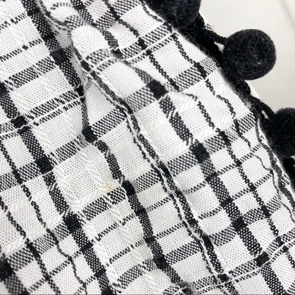 Black and White Plaid Pom Pom Open Side Shorts