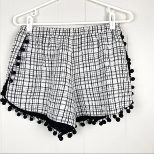 Black and White Plaid Pom Pom Open Side Shorts
