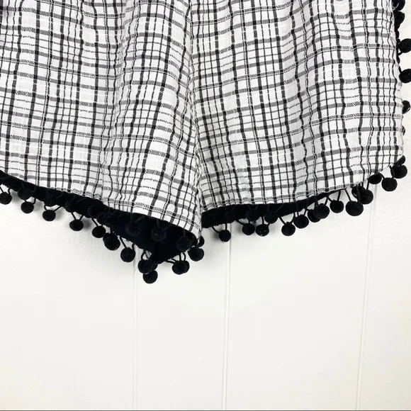 Black and White Plaid Pom Pom Open Side Shorts