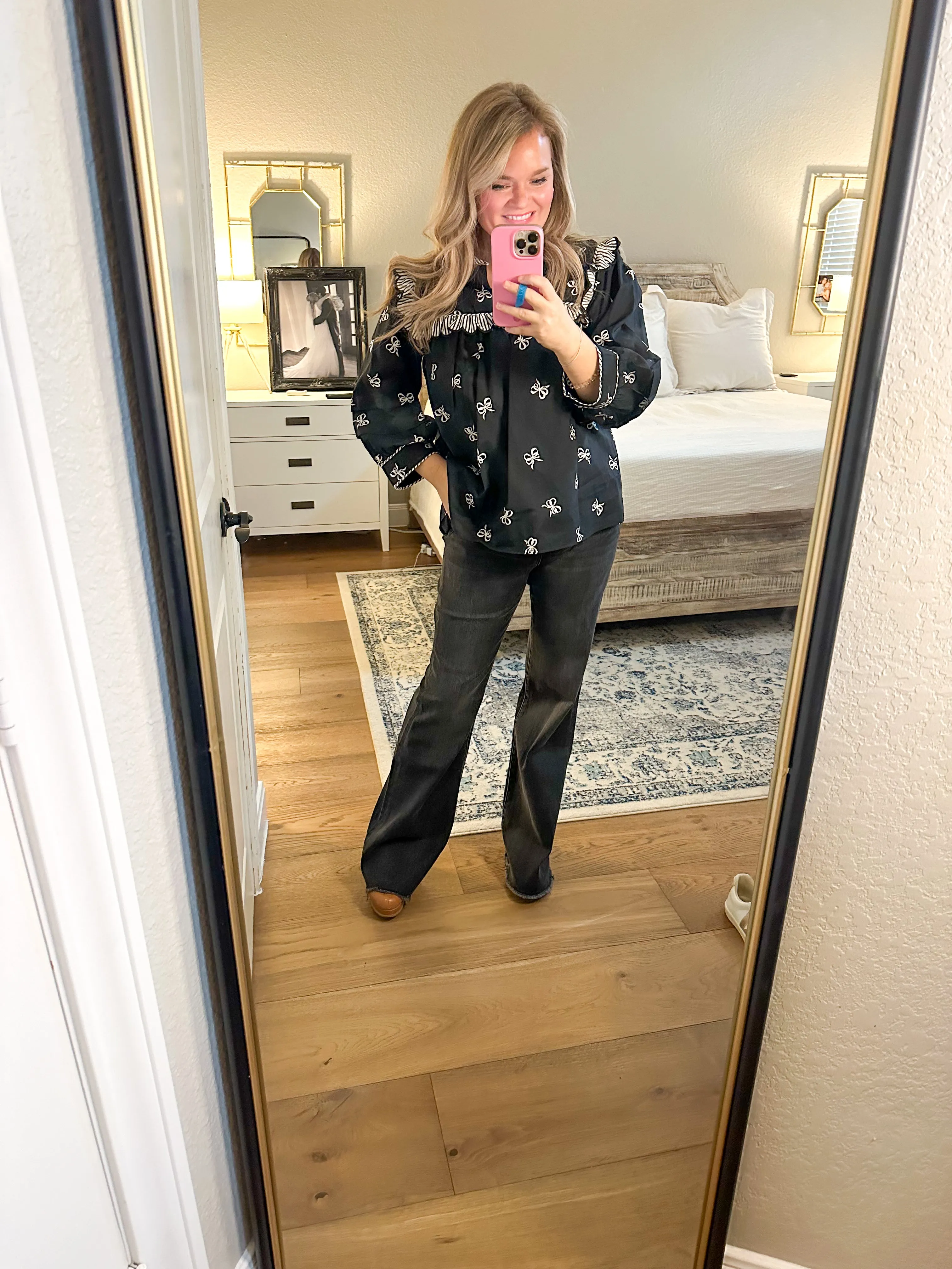 Black Bow Striped Blouse