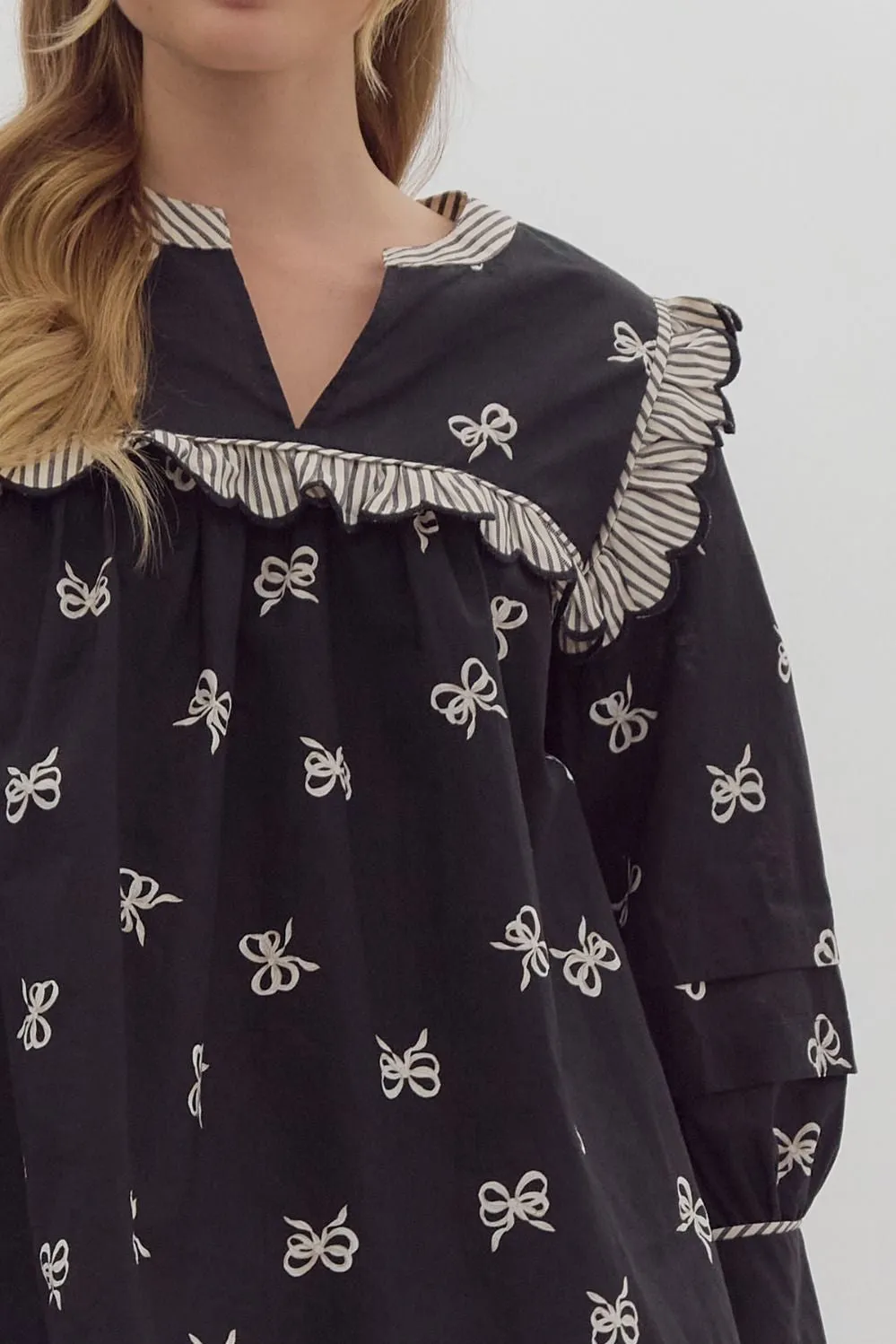 Black Bow Striped Blouse