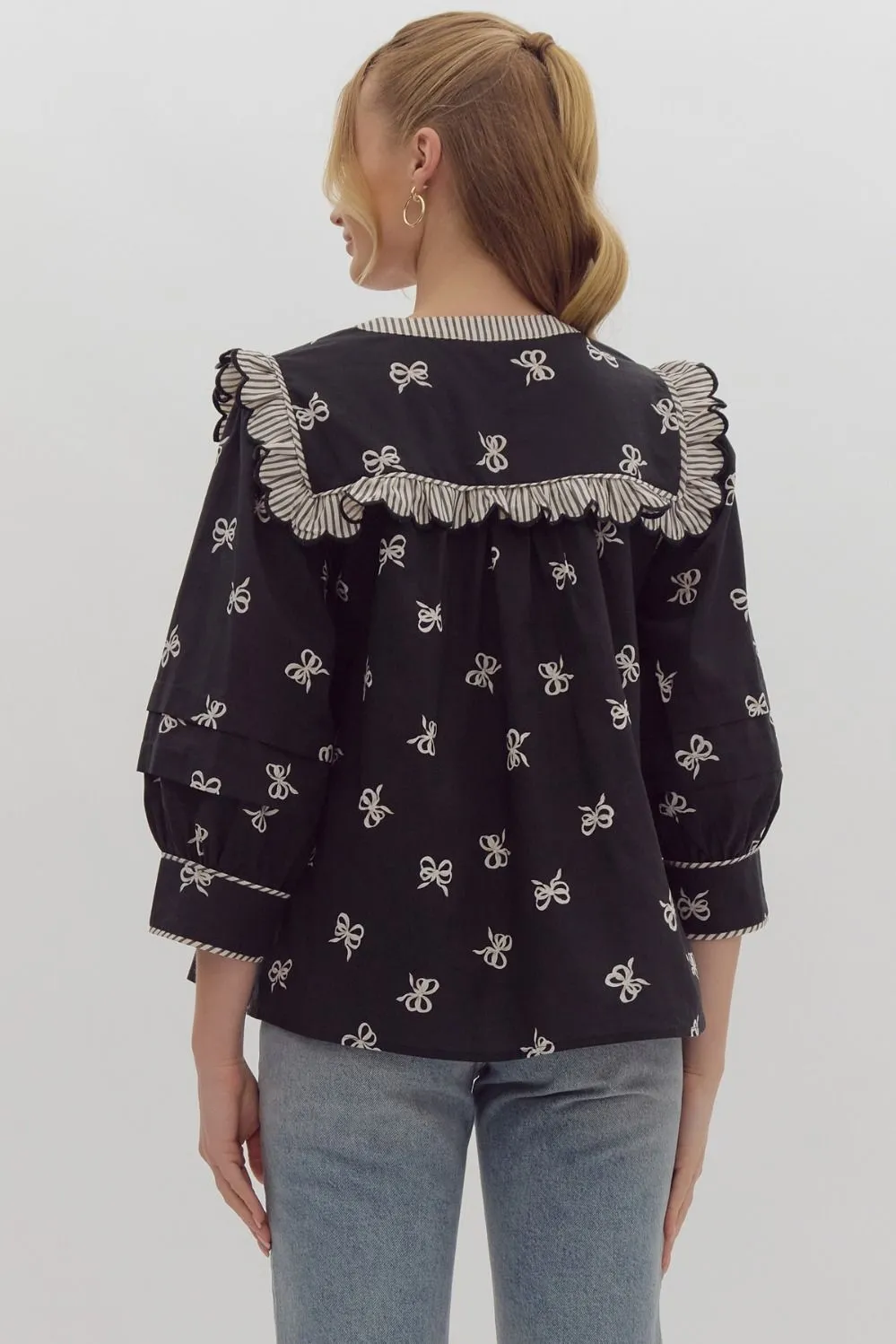 Black Bow Striped Blouse
