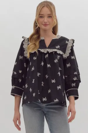 Black Bow Striped Blouse