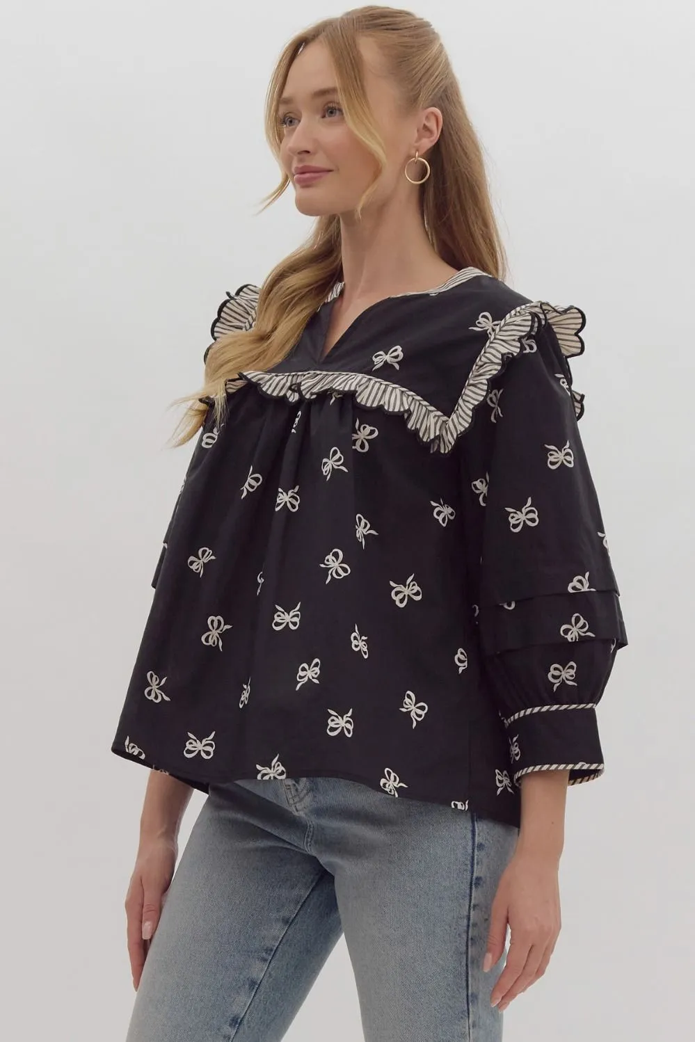 Black Bow Striped Blouse