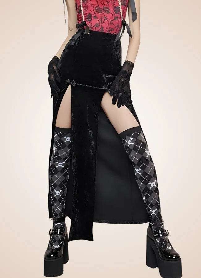 Black Goth High Waist Long Skirt