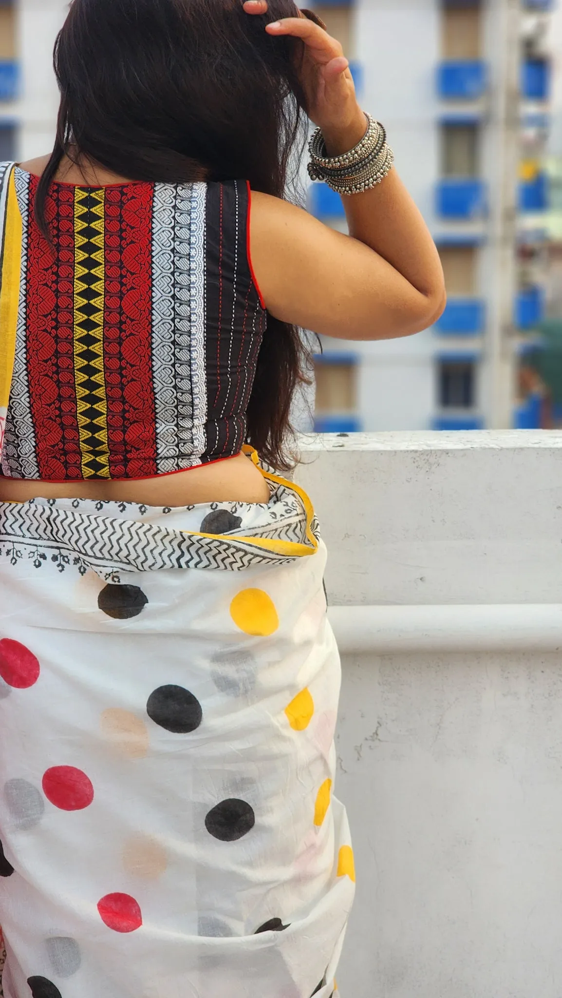 Black Kantha Cotton Sleeveless Blouse
