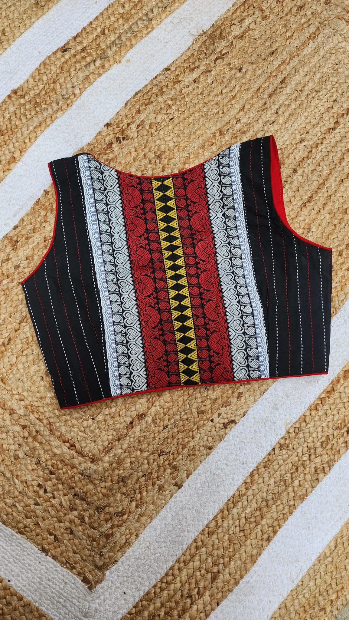 Black Kantha Cotton Sleeveless Blouse