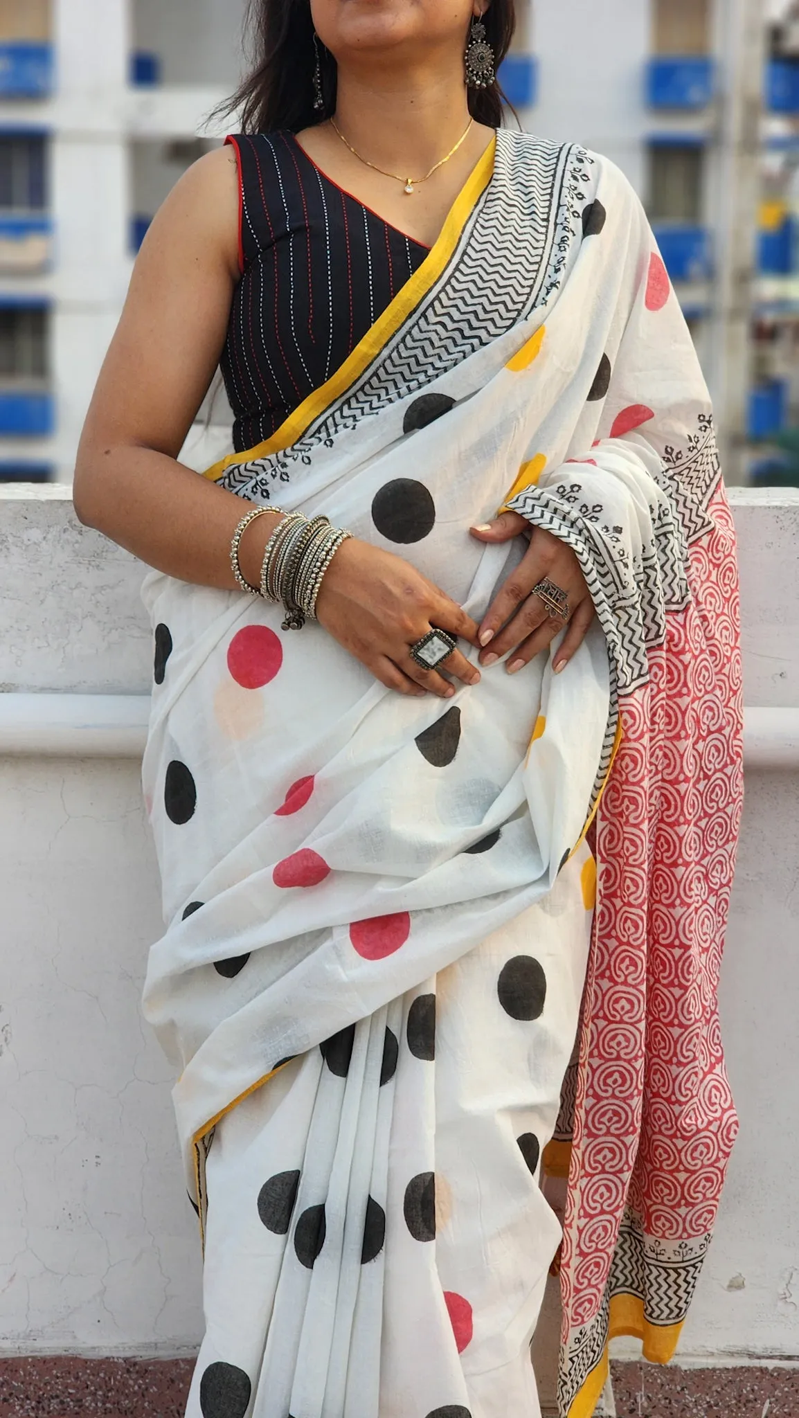 Black Kantha Cotton Sleeveless Blouse