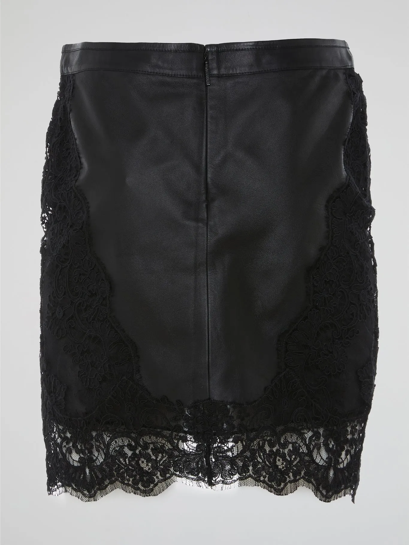 Black Lace Hem Leather Skirt
