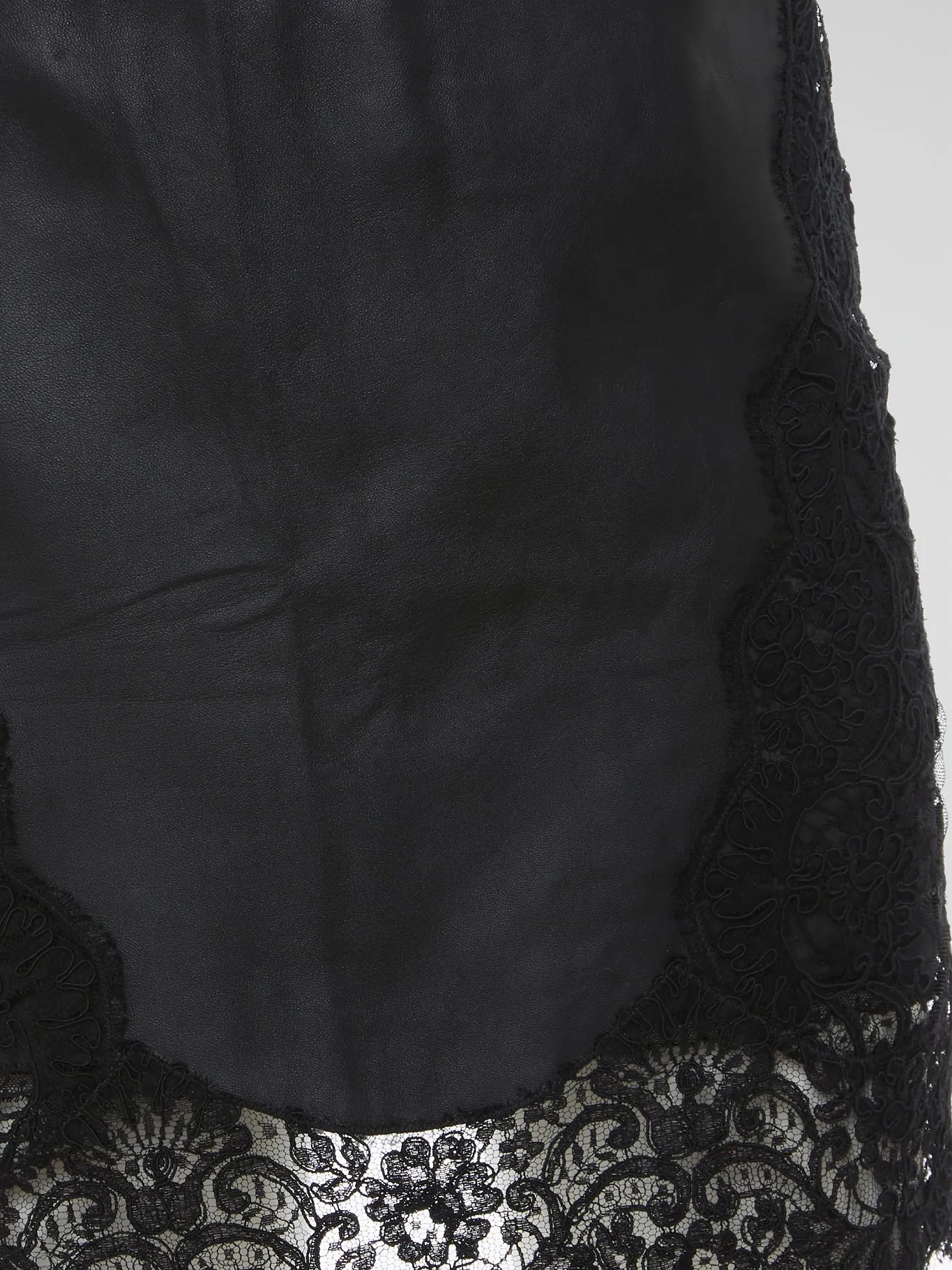 Black Lace Hem Leather Skirt