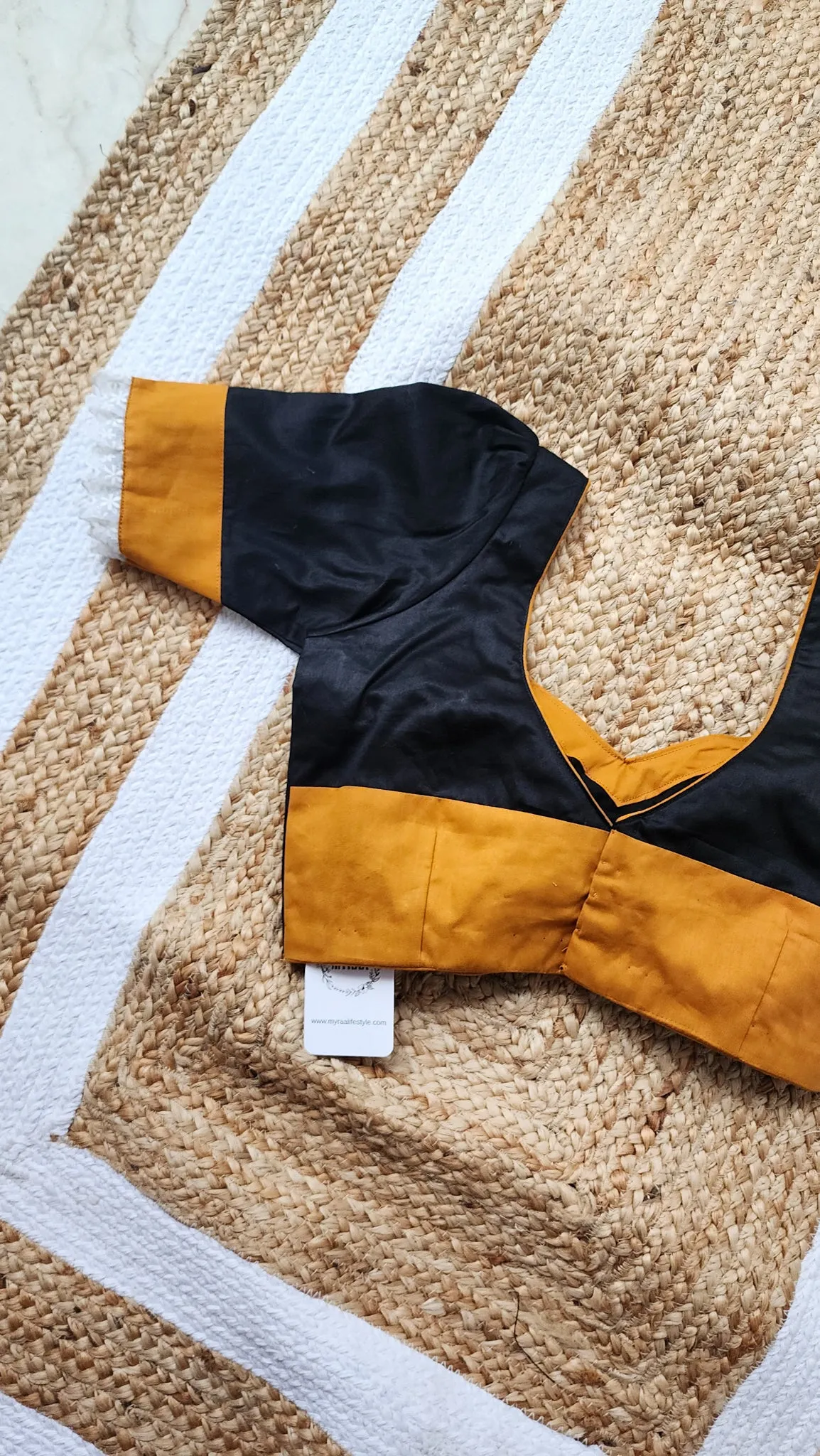 Black-Mustard Patchwork Malai Cotton Blouse
