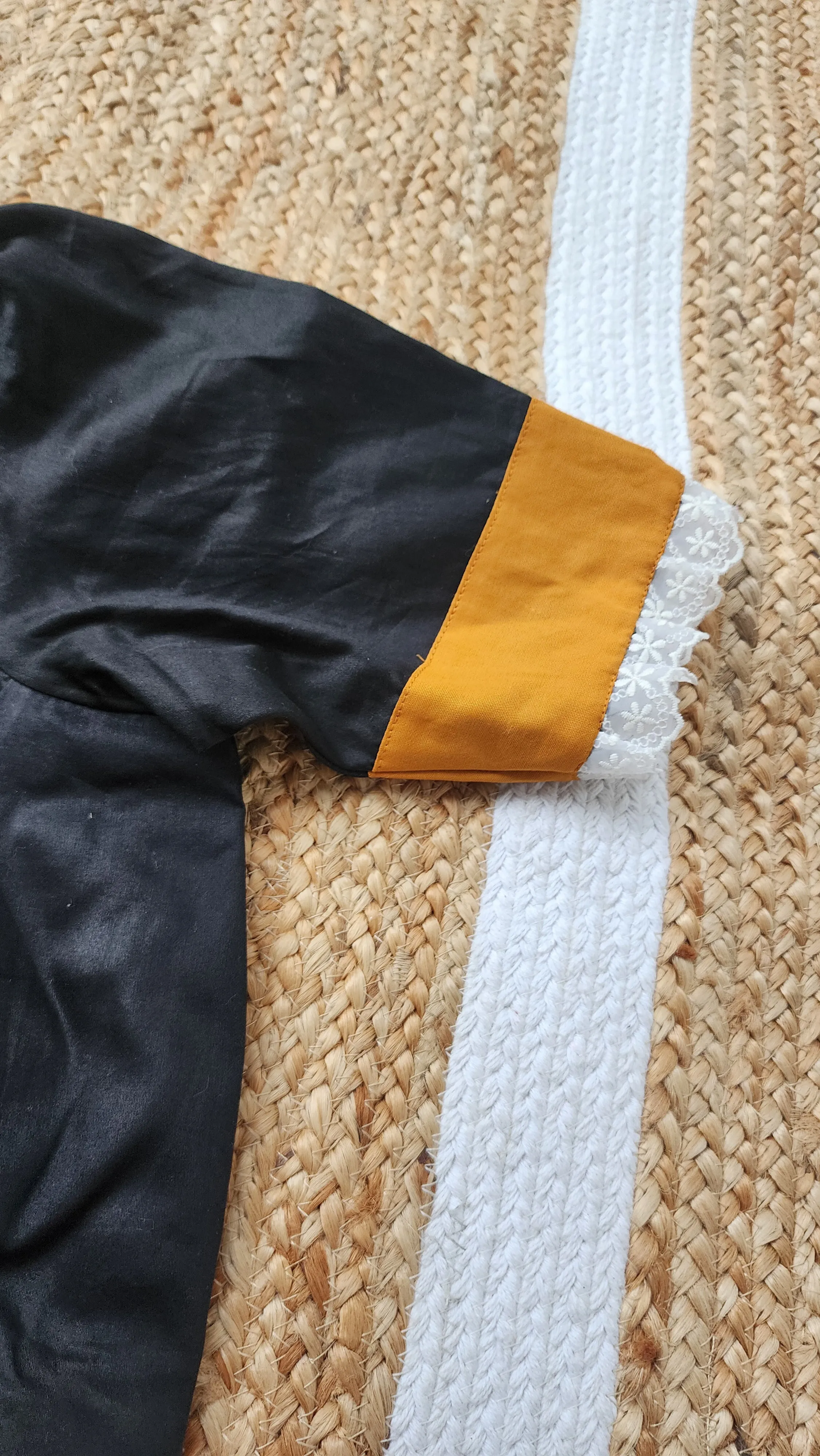 Black-Mustard Patchwork Malai Cotton Blouse
