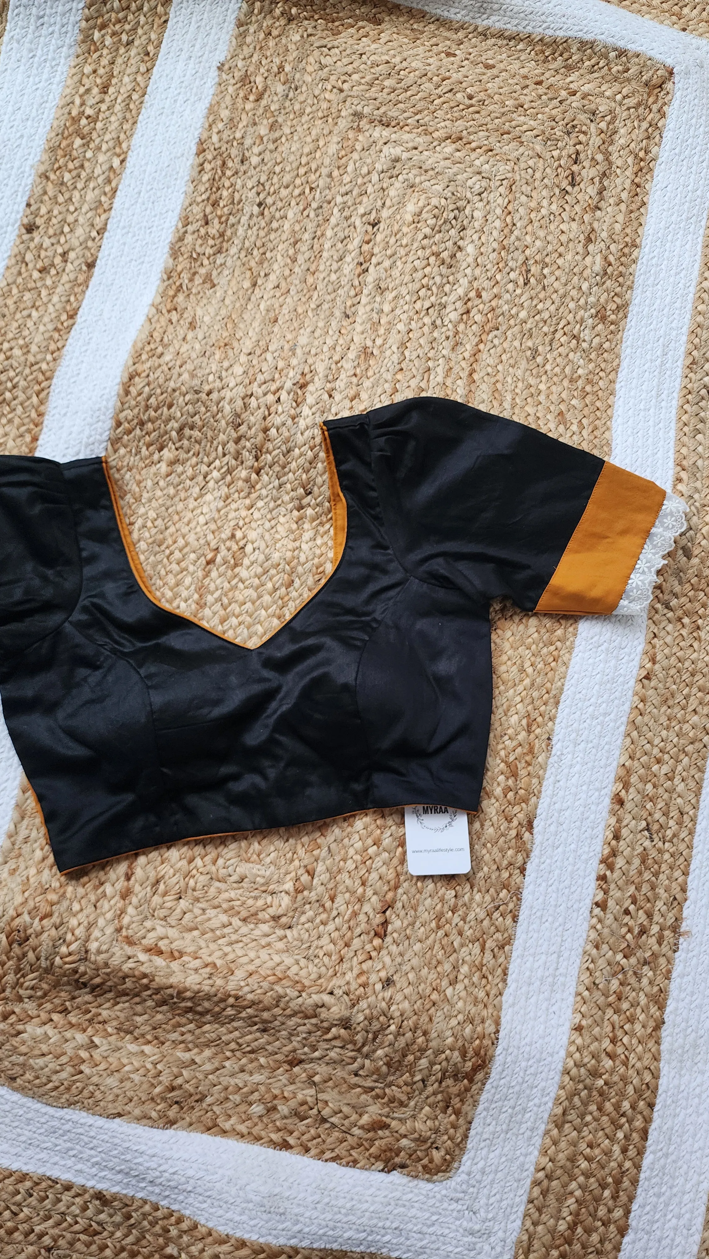 Black-Mustard Patchwork Malai Cotton Blouse