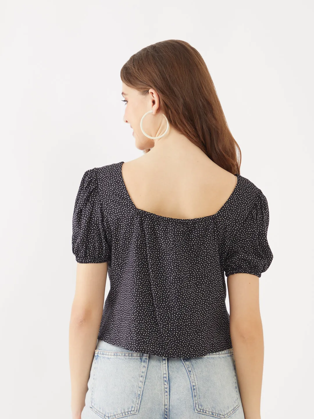 Black Printed Puff Sleeve Top