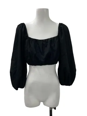 Black Square Neck Puff Sleeve Crop Top