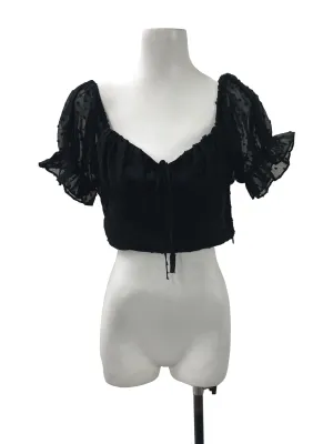 Black Swiss Dot Puff Sleeve Top