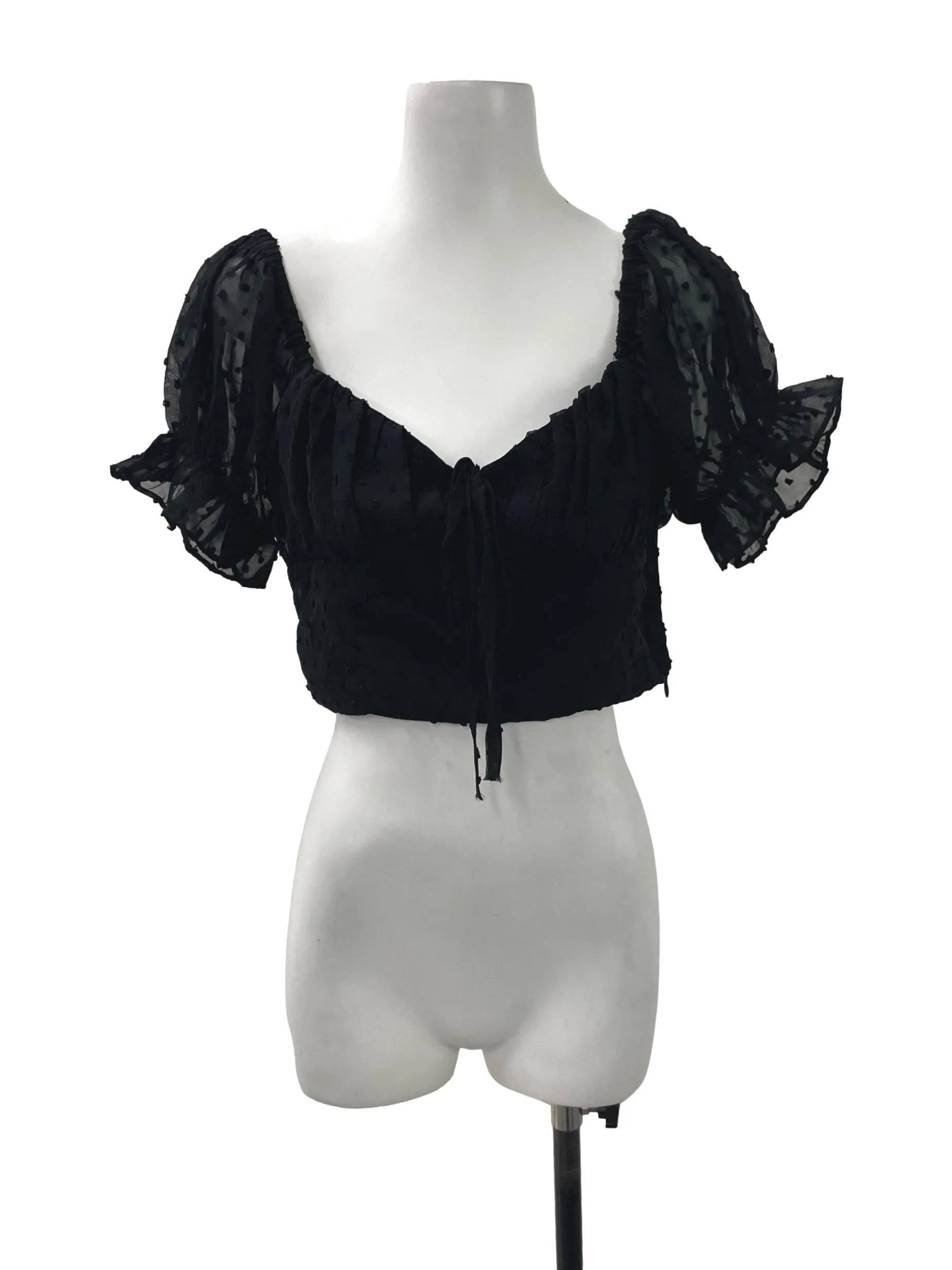 Black Swiss Dot Puff Sleeve Top