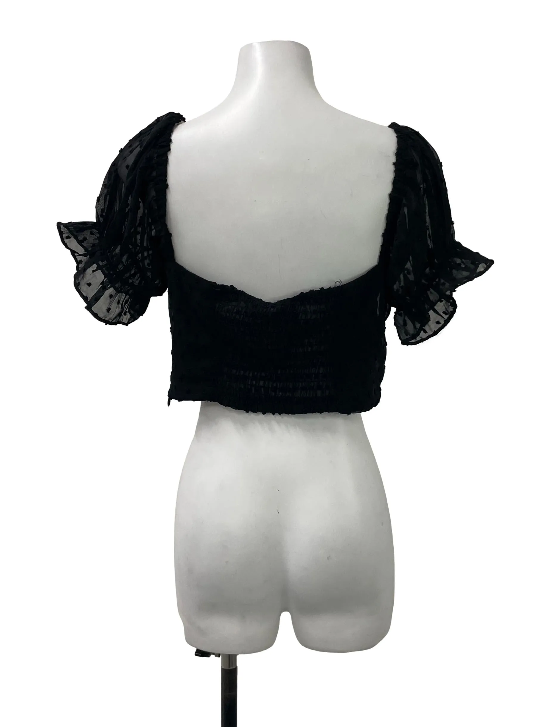 Black Swiss Dot Puff Sleeve Top