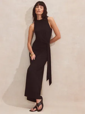 Black Wrap-Detail Jersey Dress