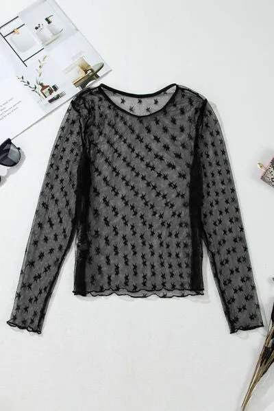 Blouse met ronde hals en lange mouwen en sterrenprint