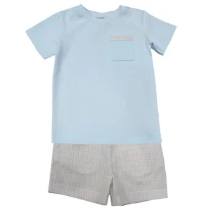 Blue/Plaid Boy's Shorts Set