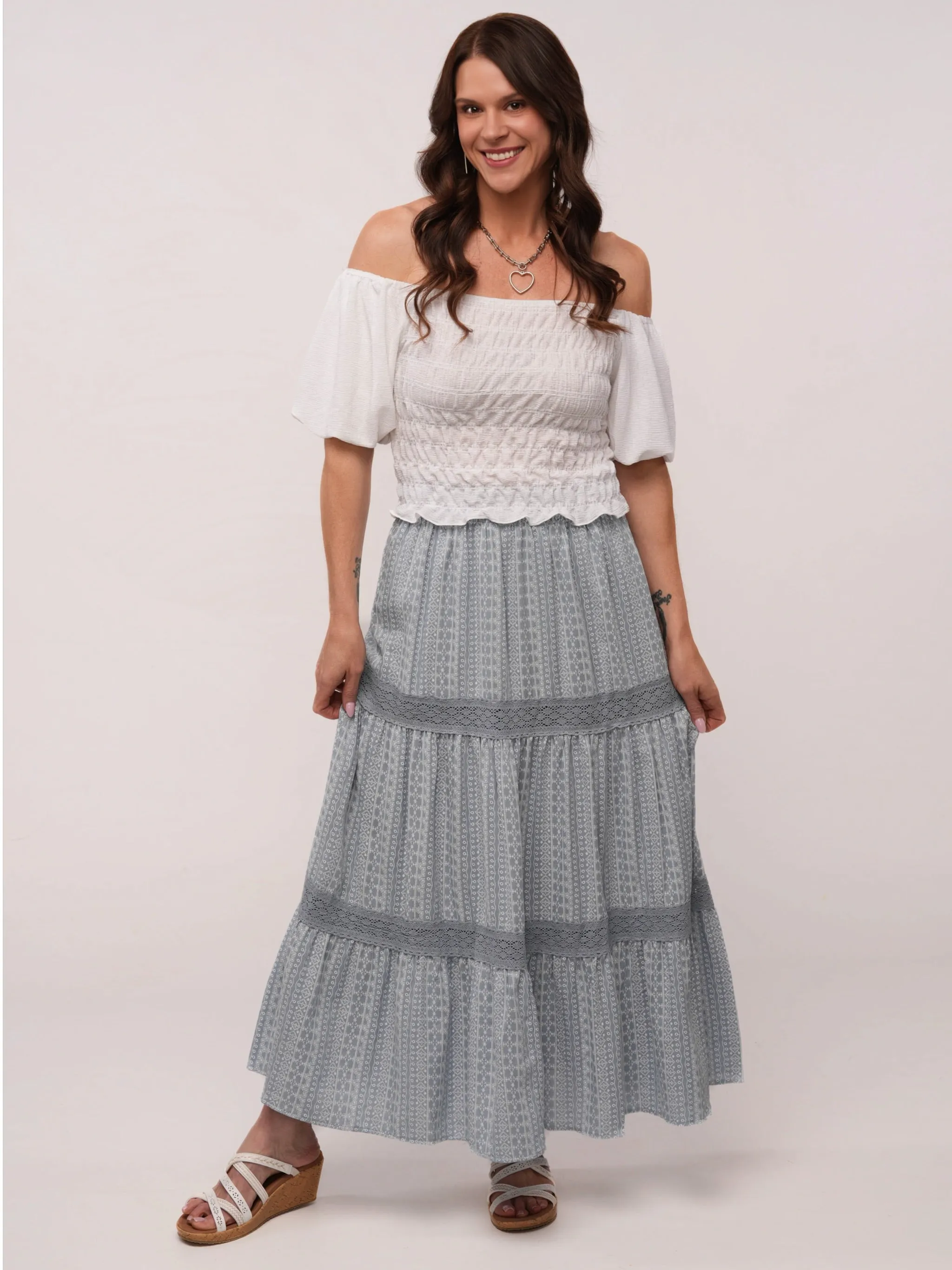 Boho Smocked Puff Sleeve White Top