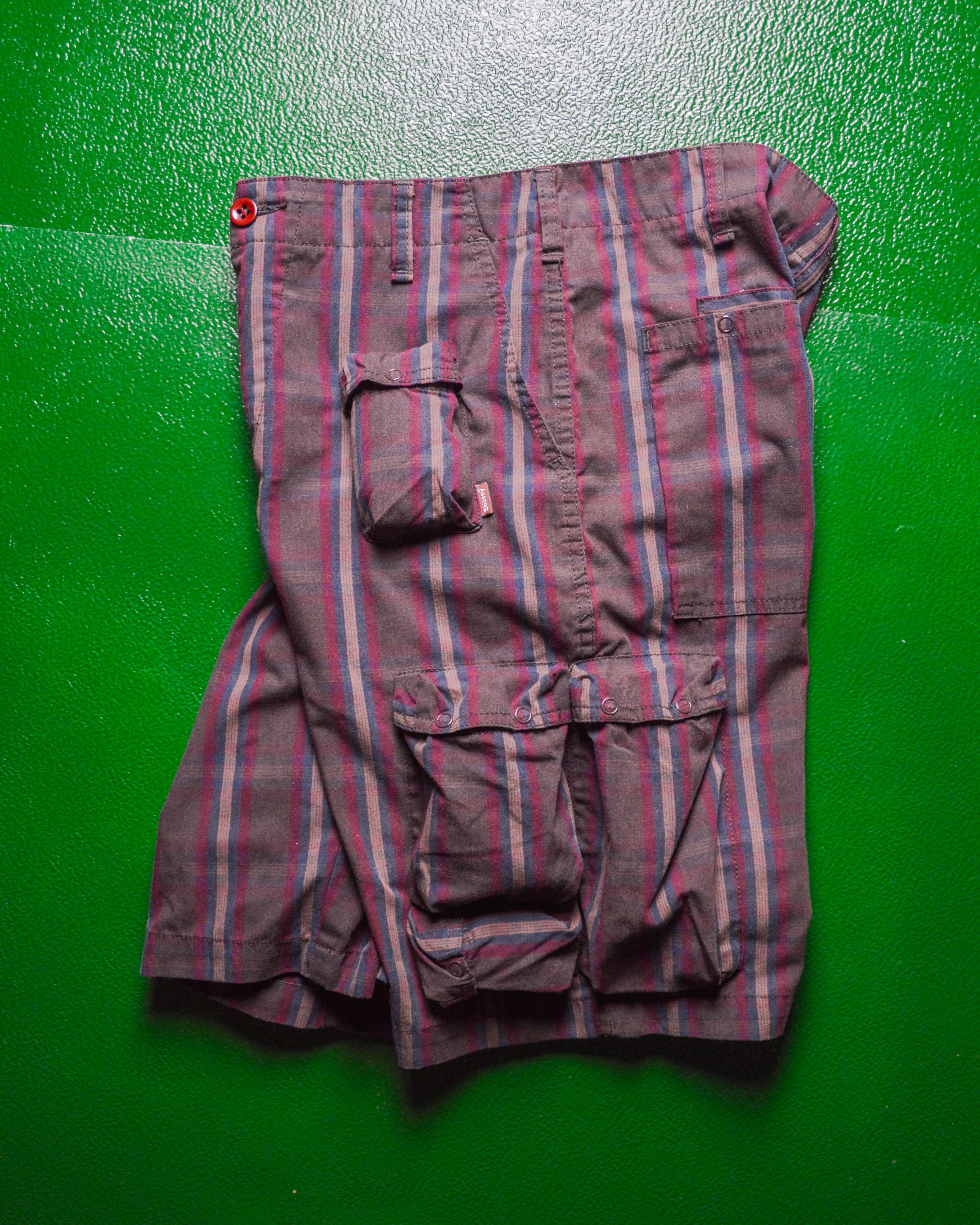 Burgundy Plaid Multi Pocket Cargo Shorts (28~30)