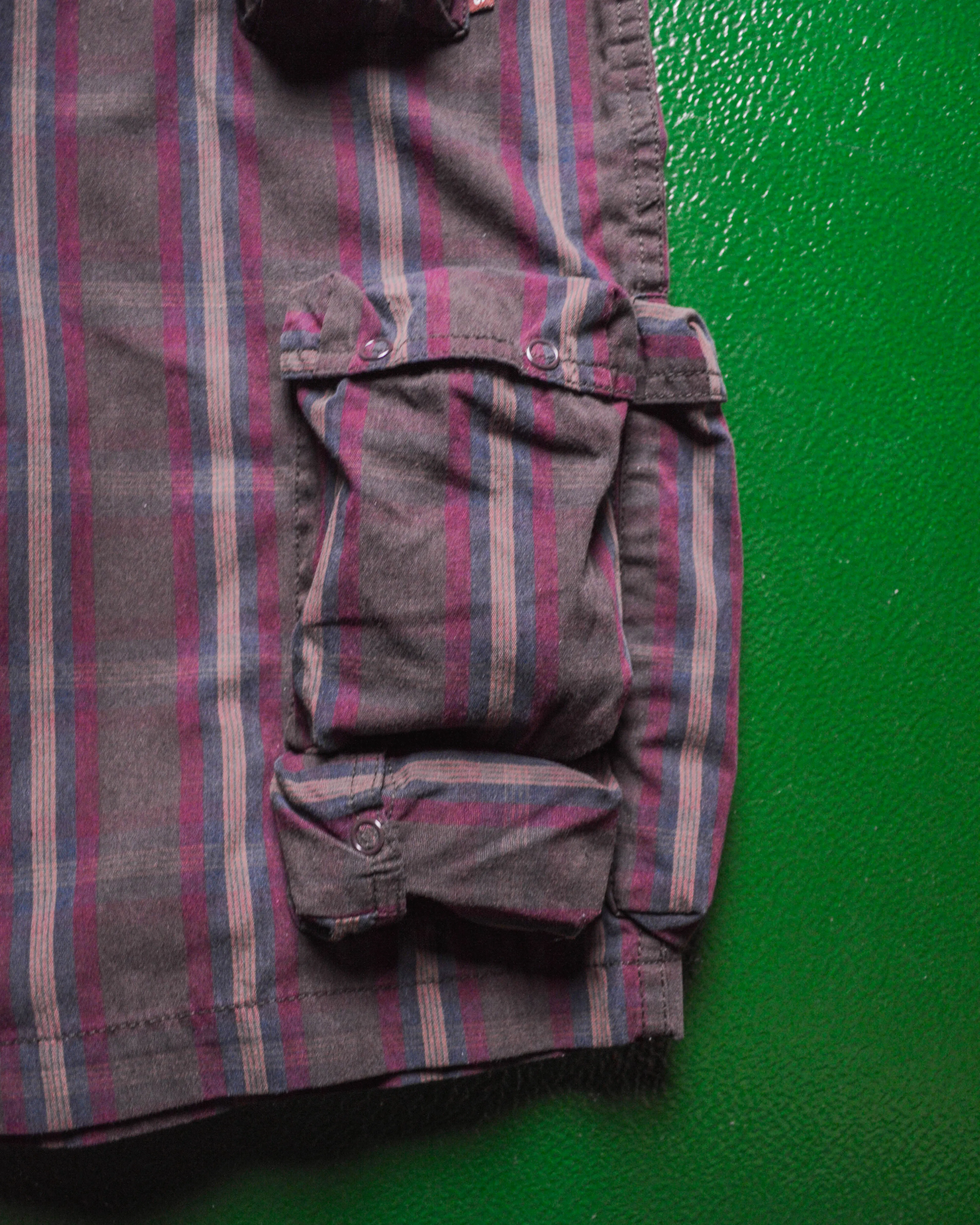 Burgundy Plaid Multi Pocket Cargo Shorts (28~30)