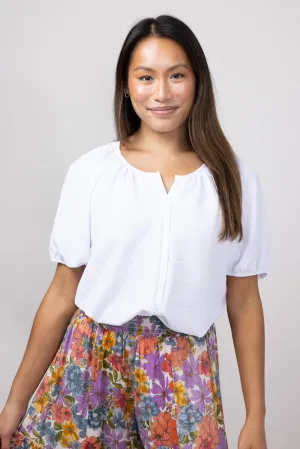 Button Front Puff Sleeve Shirt for Women in Ivory | H2348T-IRY