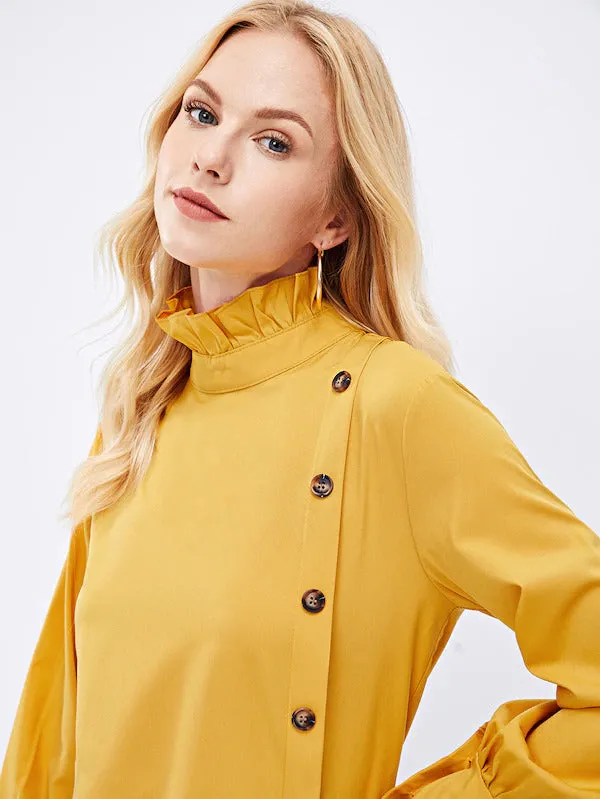 Buttoned Keyhole Blouse