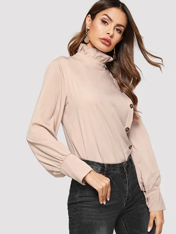 Buttoned Keyhole Blouse