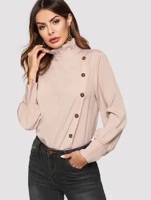 Buttoned Keyhole Blouse