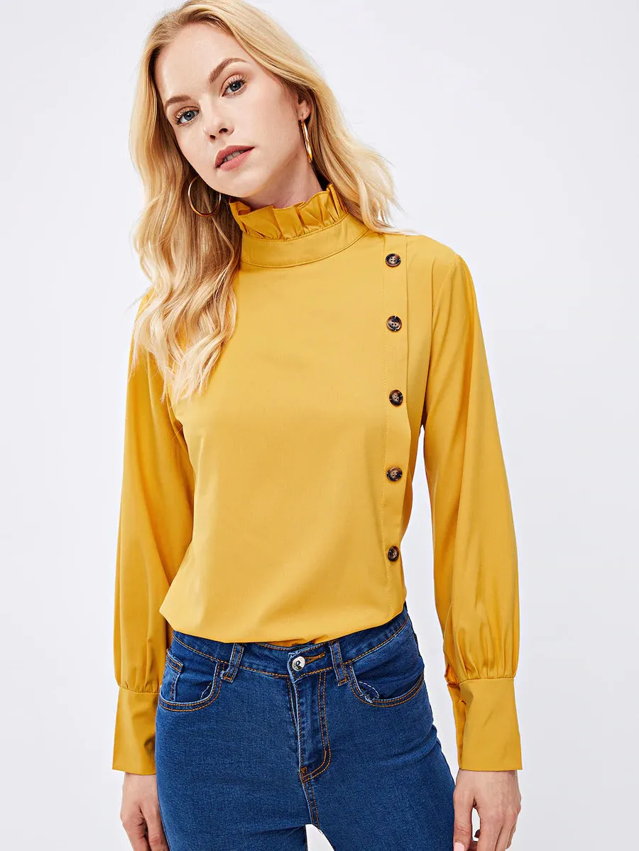 Buttoned Keyhole Blouse