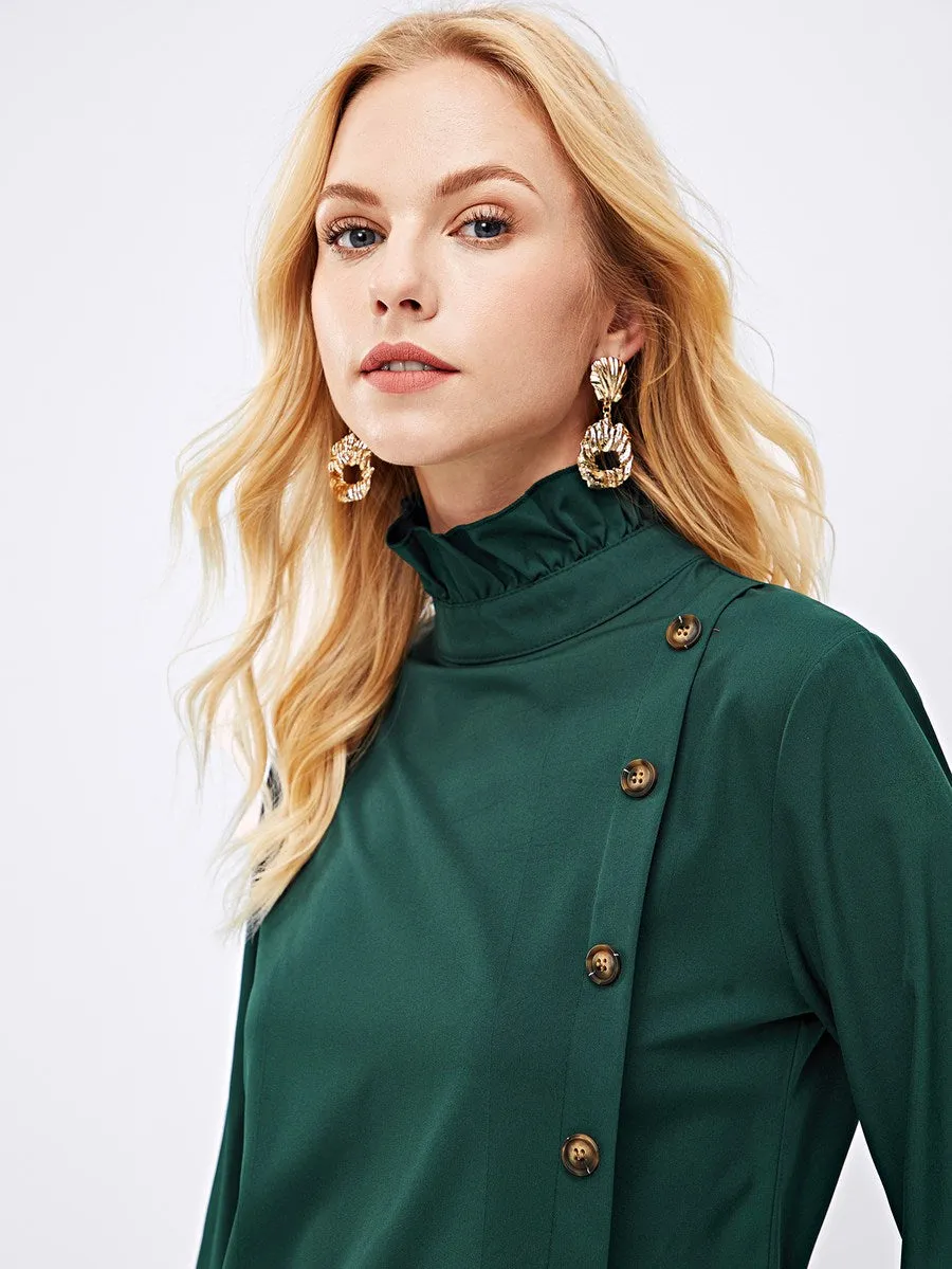 Buttoned Keyhole Blouse