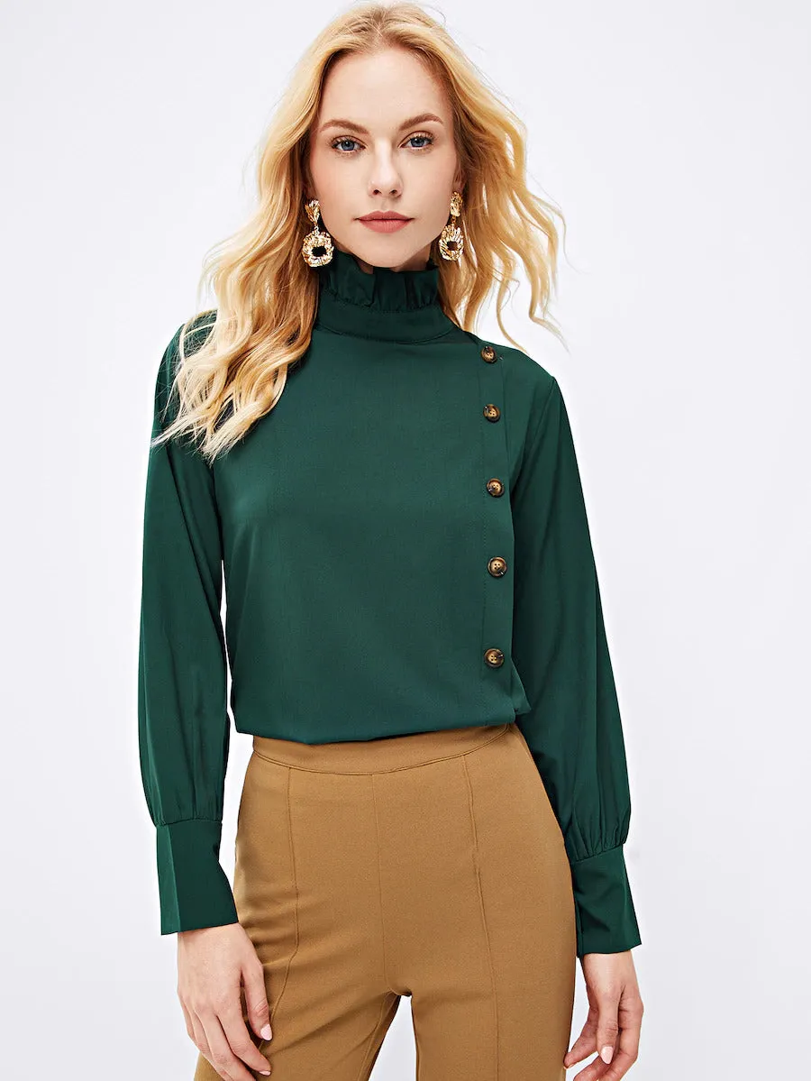 Buttoned Keyhole Blouse