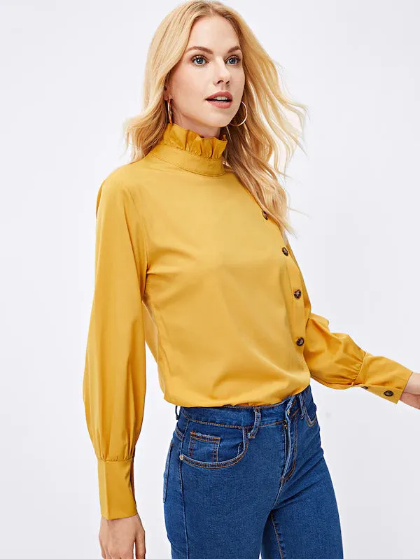 Buttoned Keyhole Blouse