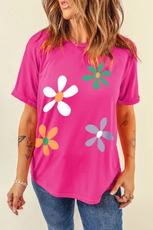 Cami Flower Round Neck Short Sleeve T-Shirt