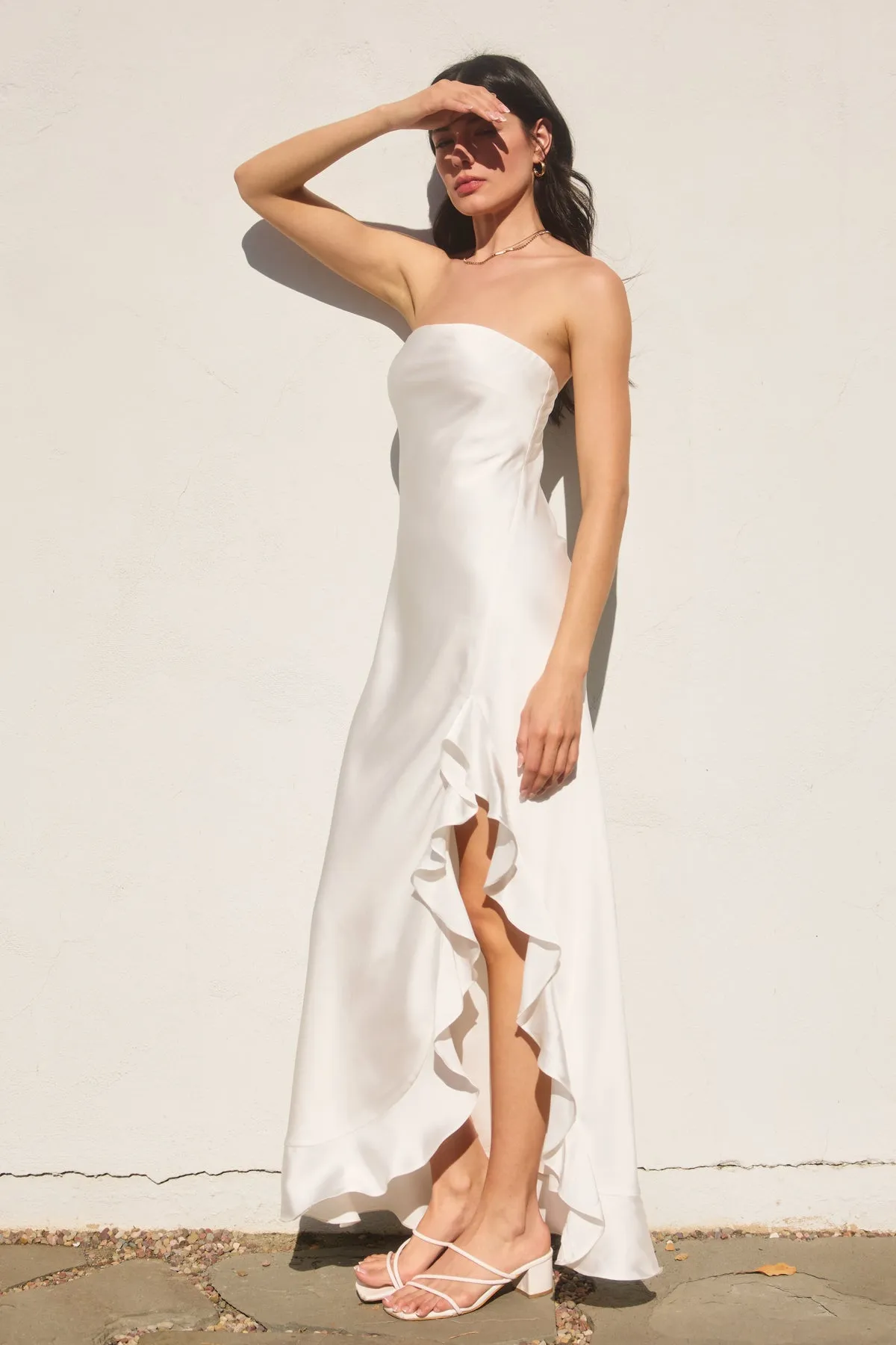 Candice Strapless Ruffled Slit Maxi Dress