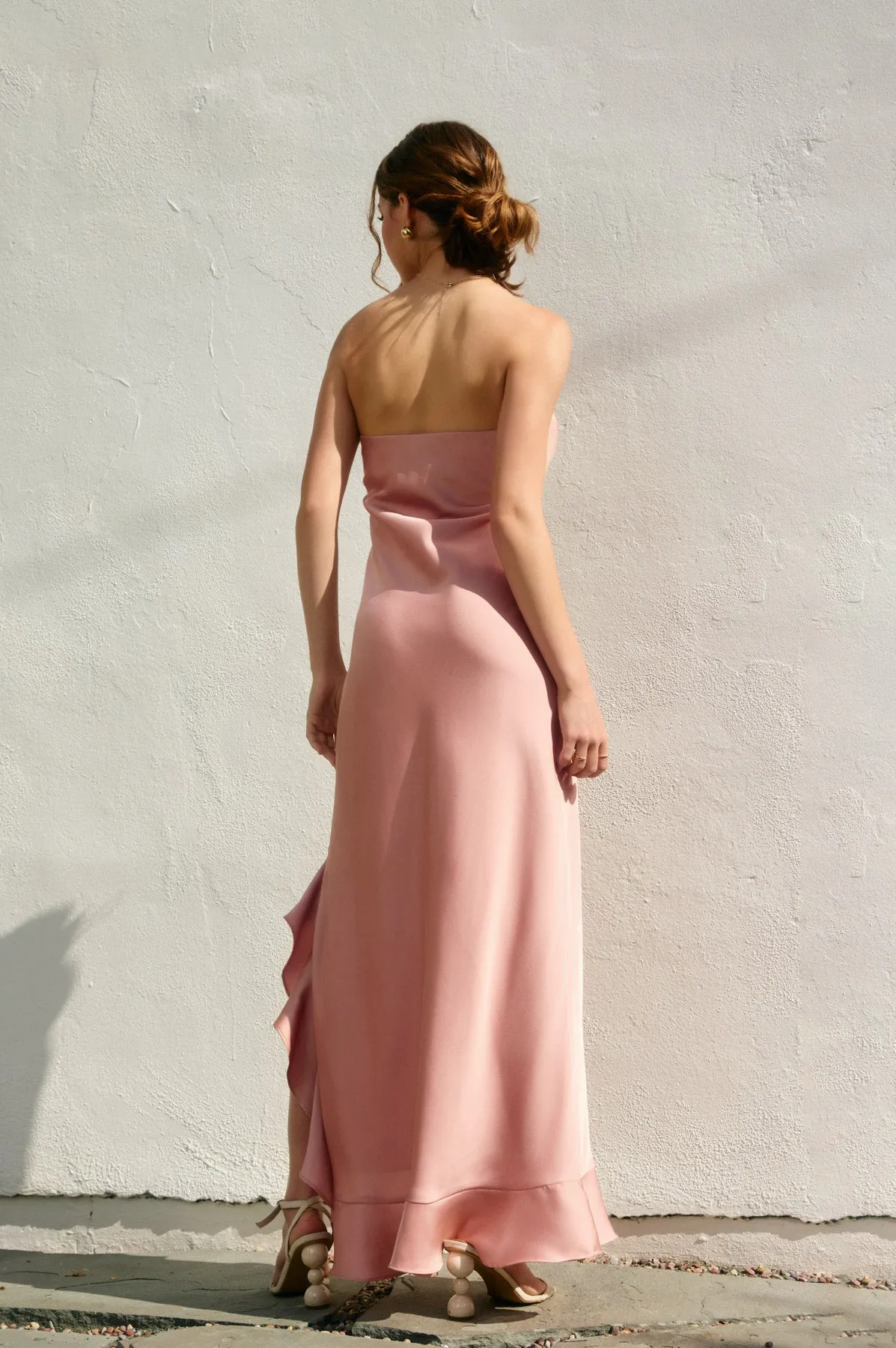 Candice Strapless Ruffled Slit Maxi Dress
