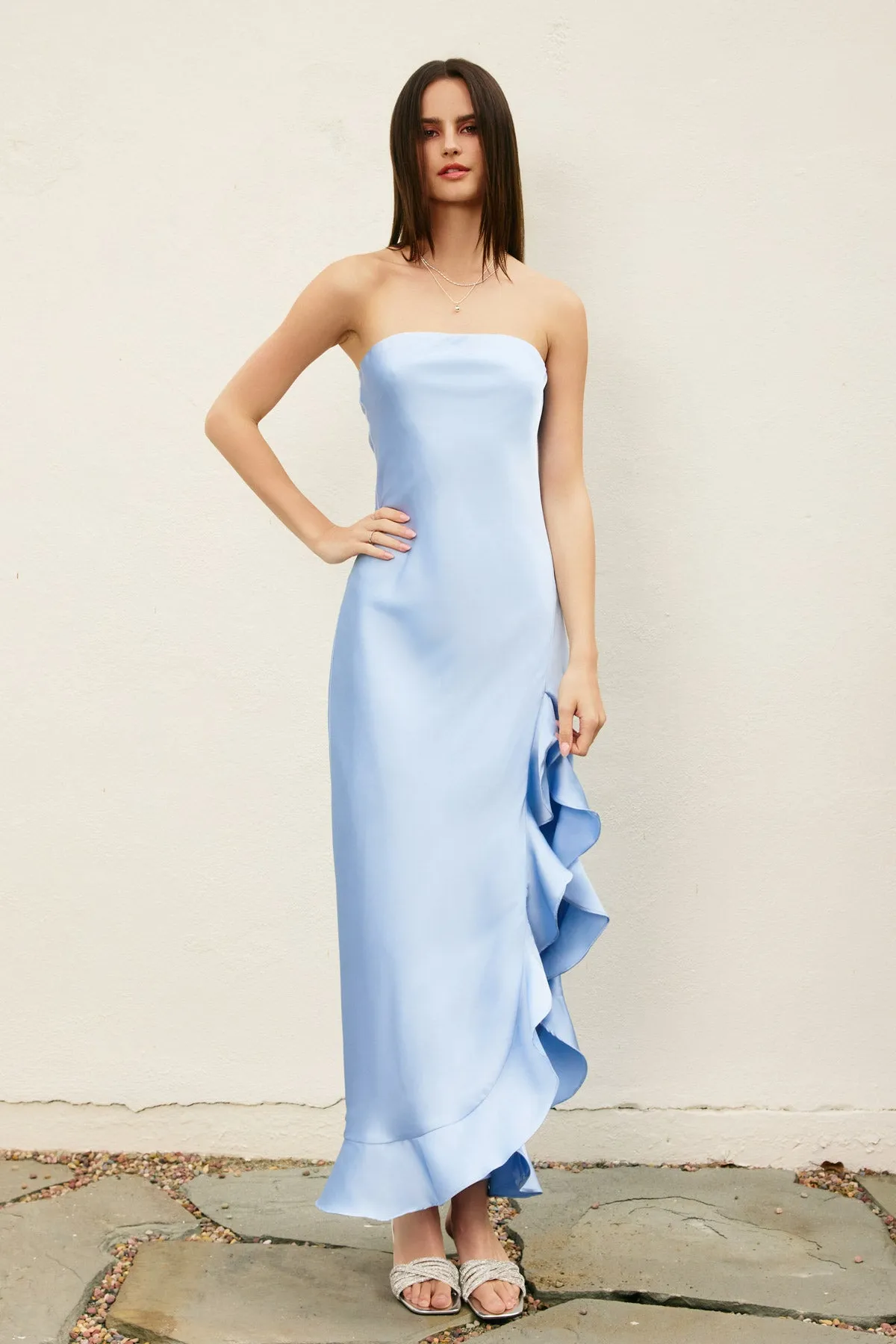 Candice Strapless Ruffled Slit Maxi Dress