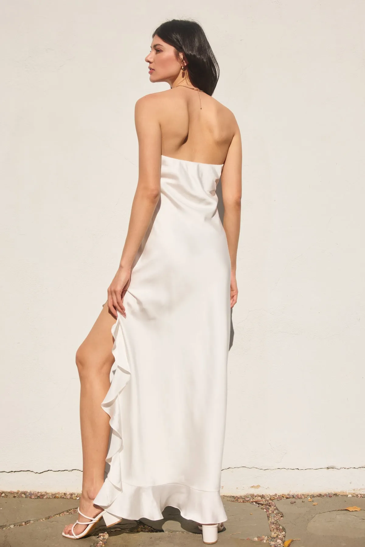 Candice Strapless Ruffled Slit Maxi Dress