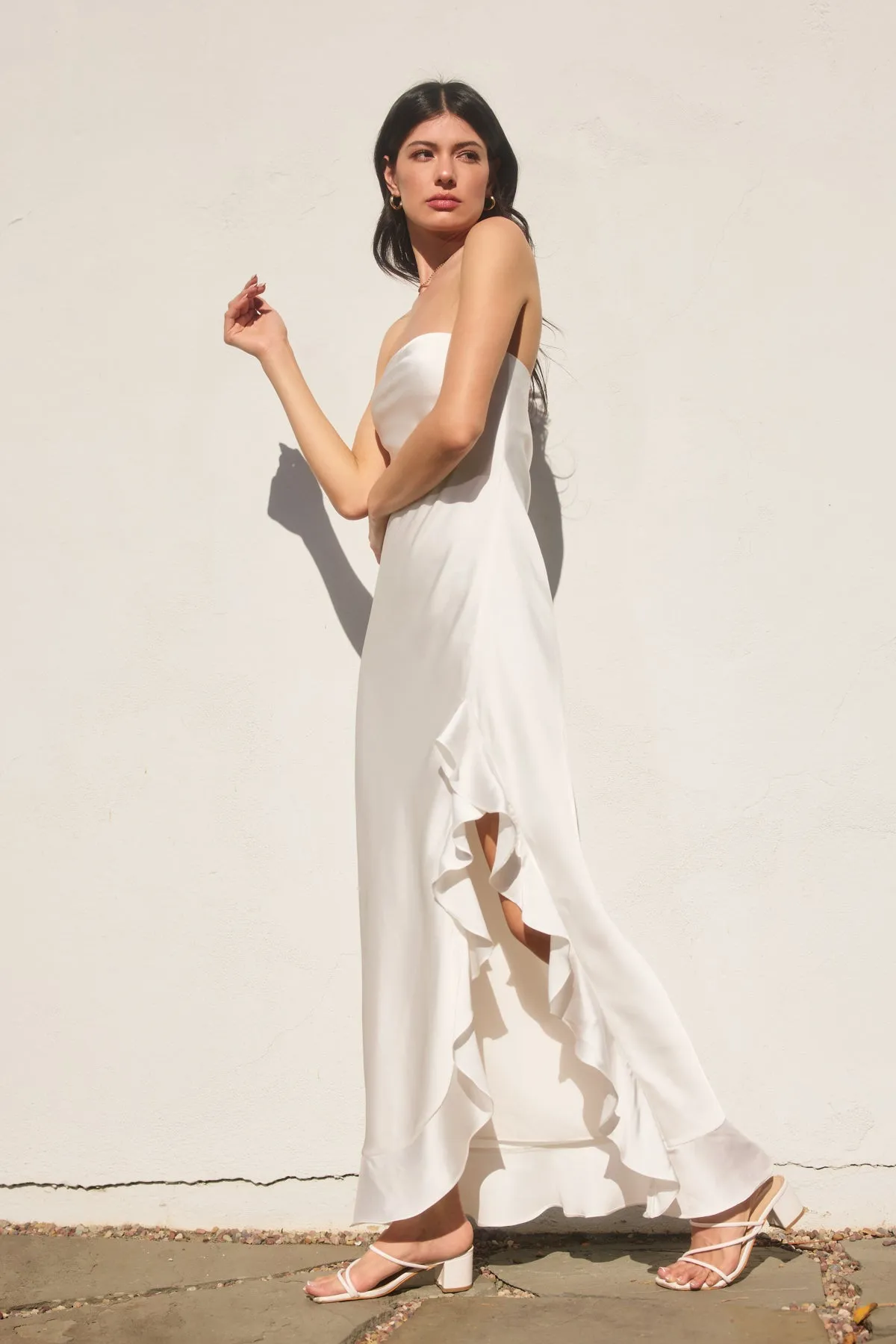 Candice Strapless Ruffled Slit Maxi Dress