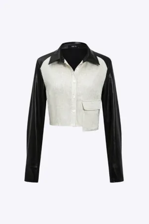 Cassie - Elegant Solid Patchwork Pocket Woman's Long Sleeve Shirt