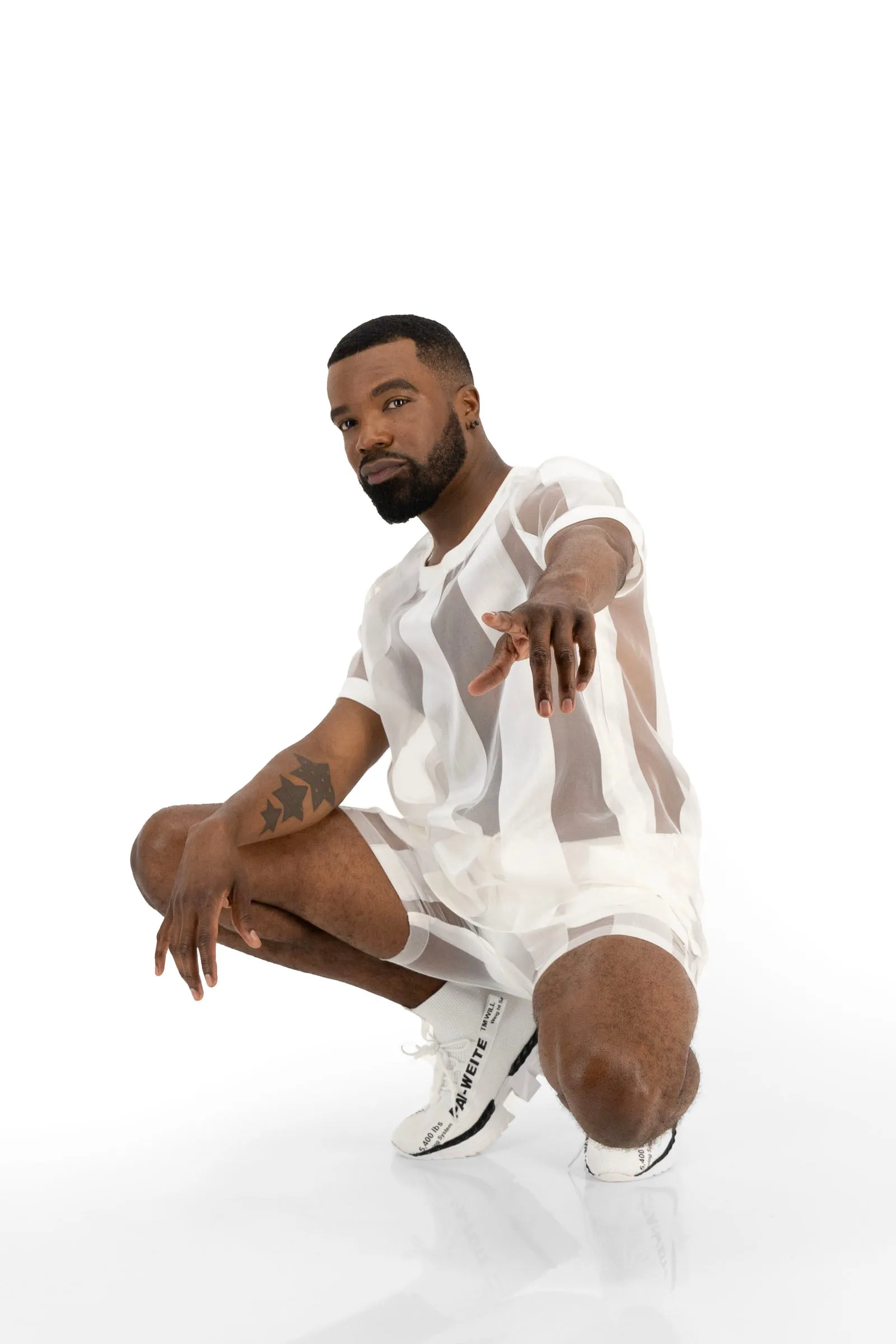 Castaway Striped Organza Drawstring Shorts (OFF-WHITE)