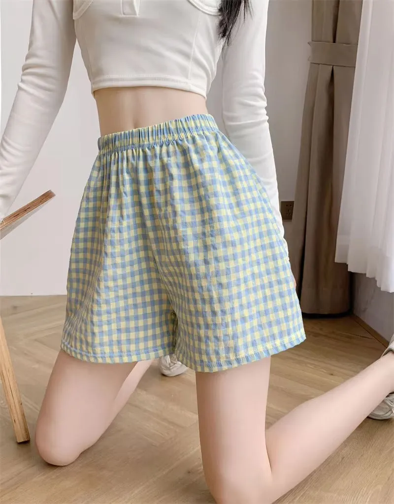 Casual Cute Plaid Pattern Homewear Shorts
