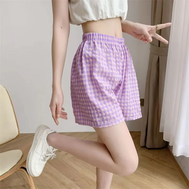 Casual Cute Plaid Pattern Homewear Shorts