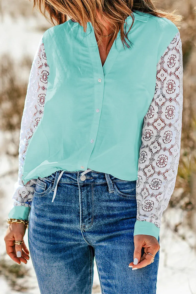 Casual Patchwork Lace Shirt Collar Blouses(6 Colors)