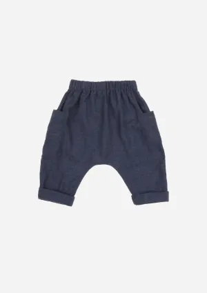 Chambray Harem Pants with Pockets, Navy