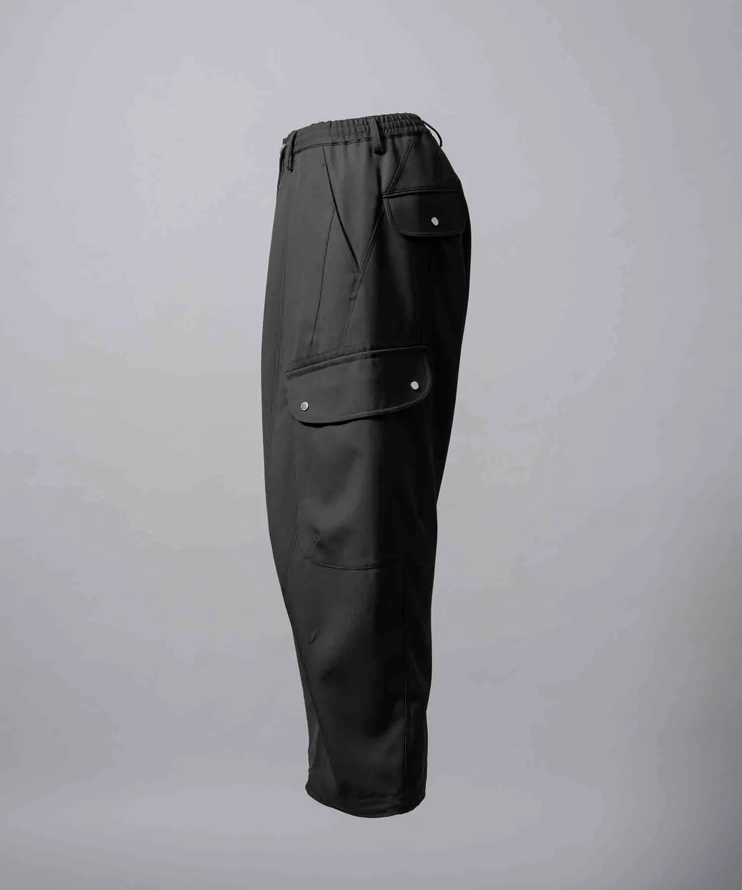 Chambray Wool Prime-Wide Three-Dimensional Cutting Cargo Pants