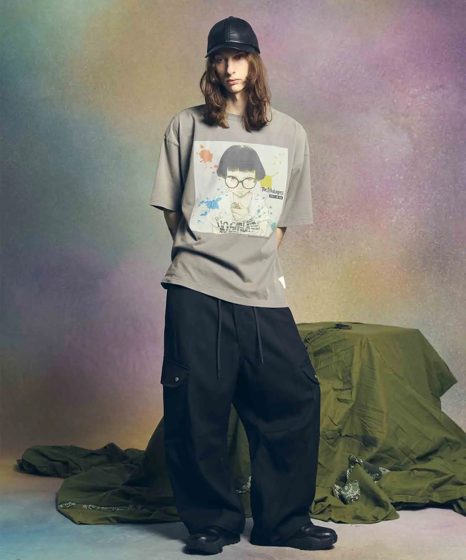 Chambray Wool Prime-Wide Three-Dimensional Cutting Cargo Pants